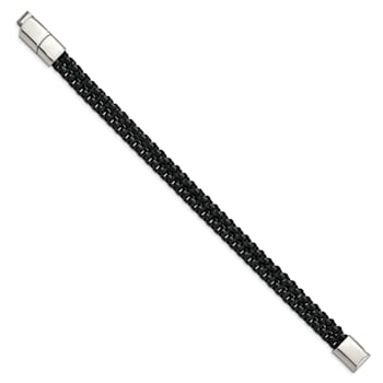 Black Cotton and Stainless Steel Polished Black IP-plated 8.5-inch with
0.5-inch Extension Bracelet