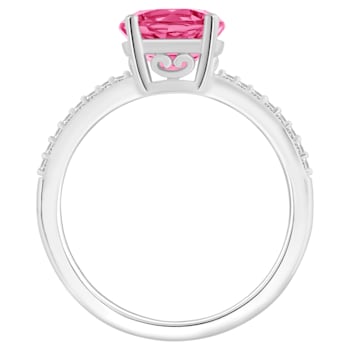 8mm Round Pink Topaz and 1/10 ctw Diamond Rhodium Over Sterling Silver Ring