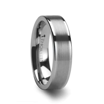 AIRES Flat Brush Finish Center Polished Edges Tungsten Carbide Ring 6mm