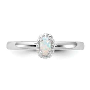 Sterling Silver Stackable Expressions Lab Created Opal Ring 0.09ctw