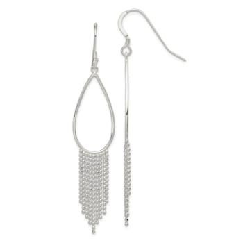 Sterling Silver Polished Teardrop and Beaded Chain Dangle Earrings