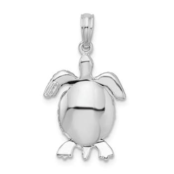 Rhodium Over Sterling Silver Polished 3D Moveable Sea Turtle Pendant