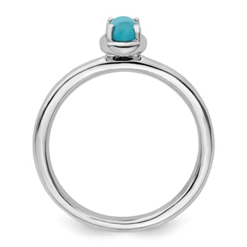 Rhodium Over Sterling Silver Stackable Expressions Turquoise Polished Ring