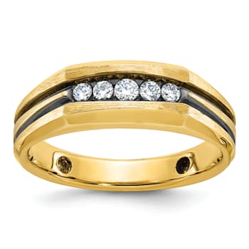 10K Yellow Gold Men's with Black Rhodium Satin Diamond Ring 0.25ctw