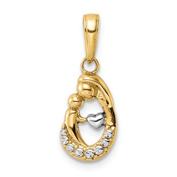 14k Two-tone Gold Diamond-Cut Mother and Baby Teardrop Pendant