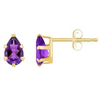 6x4mm Pear Shape Amethyst 10k Yellow Gold Stud Earrings