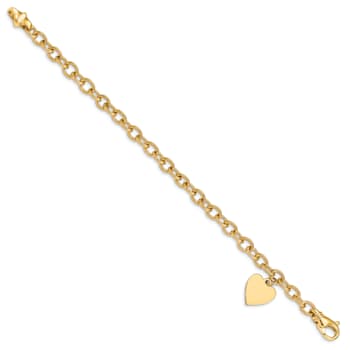 14k Yellow Gold Link with Heart Charm Bracelet
