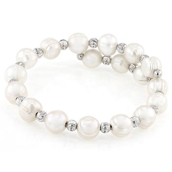 Cultured Freshwater Pearl Wrap Bracelet In Sterling Silver 7.5mm