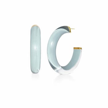 14K Yellow Gold Over Sterling Silver Medium Illusion Acrylic Hoops in Gray