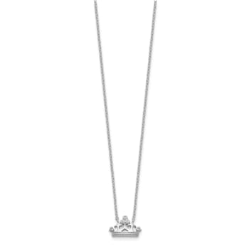 Rhodium Over Sterling Silver Polished and Beaded Cubic Zirconia Crown
with 2-inch Extension Necklace