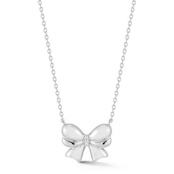 Rachel Zoe CZ Puffed Bow Pendant Necklace in Rhodium Over Sterling Silver