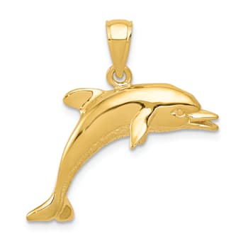 14k Yellow Gold Jumping Dolphin Pendant