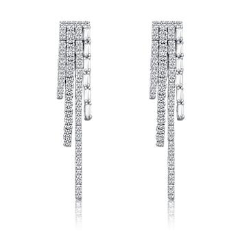Graduated Fringe CZ Dangle Earrings In Sterling Silver