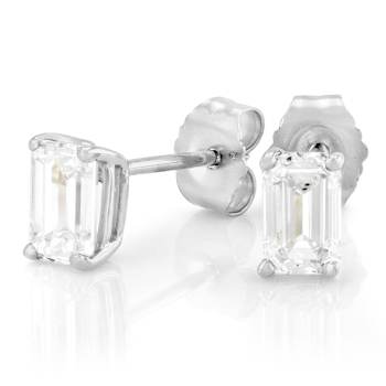 Lab-Grown Diamond Emerald-Cut Stud Earrings In 14K White Gold 1.00ctw