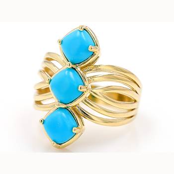 Turquoise Three-Stone Ring In 18K Gold Over Sterling Silver
