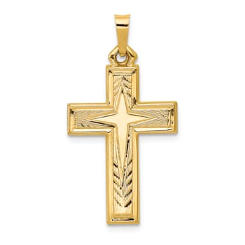 14K Yellow Gold Brushed and Polished Latin Cross Pendant