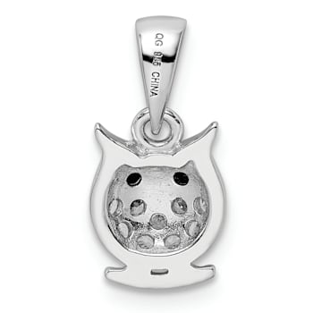 Rhodium Over Sterling Silver Black and White Cubic Zirconia Owl Pendant