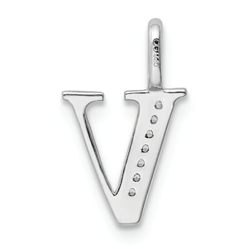 14K White Gold Diamond Letter V Initial Pendant