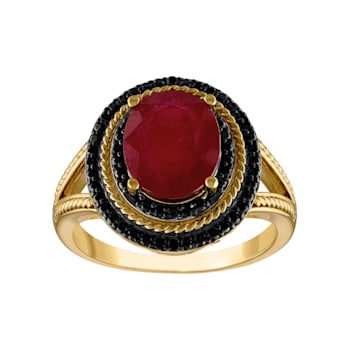 Red Mahaleo® Ruby 14K Yellow Gold Over Sterling Silver Ring 3.87ctw