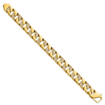 White Cubic Zirconia Stainless Steel Polished Yellow IP Plated Men's Bracelet