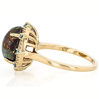 Black Opal And Lab-Grown Blue And White Diamond Ring In 18K Gold Over
Sterling Silver 2.92ctw