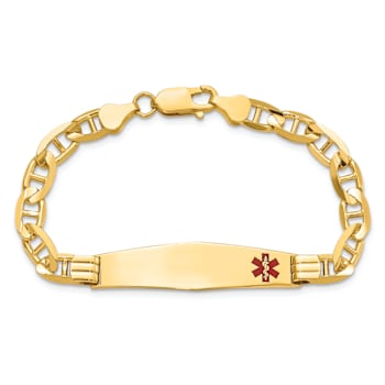 14k Yellow Gold Medical Soft Diamond Shape Red Enamel Mariner Link ID Bracelet