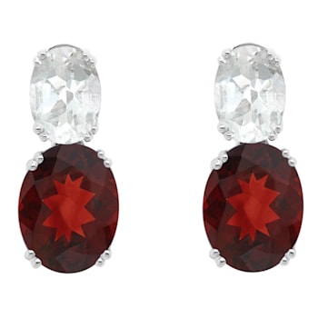 9x7mm Oval Garnet And White Topaz Rhodium Over Sterling Silver Earrings