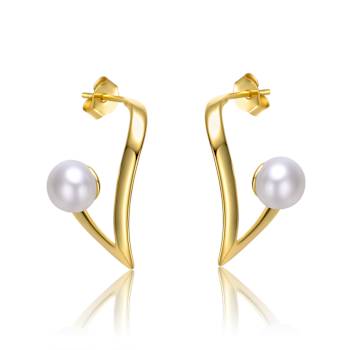 Freshwater Pearl Open Geometric Drop Earrings In 14K Gold Over Sterling Silver