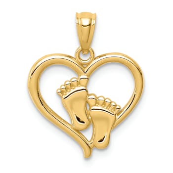 14k Yellow Gold Baby Feet Heart Pendant