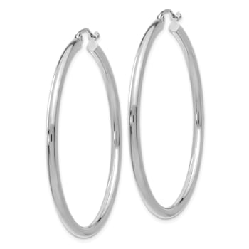 Rhodium Over 14k White Gold 1 3/4" Polished Tube Hoop Earrings