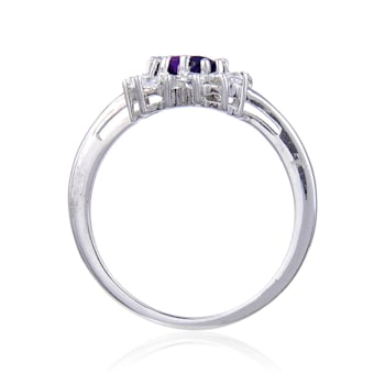 Heart Shape Amethyst with White Topaz Accents Sterling Silver Ring, 1.01ctw