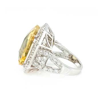 37.41 Ctw Yellow Sapphire and 3.12 Ctw White Diamond Ring in 18K 2-Tone