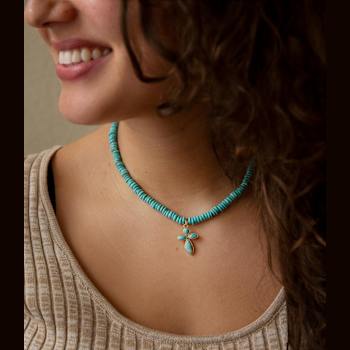 Barse Magnesite Cross Pendant Necklace In Bronze