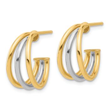 14k Yellow Gold and 14k White Gold 5/8" Polished Multi Row Hoop Earrings