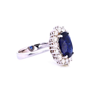 3.73 Ctw Blue Sapphire and 1.16 Ctw White Diamond Ring in 14K WG