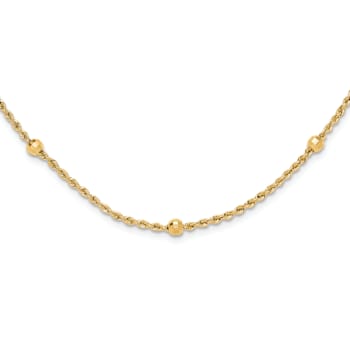14K Yellow Gold Diamond-cut Beaded Rope Chain Necklace
