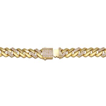 Pave CZ Miami Cuban Curb Link Bracelet In 14K Gold Over Brass