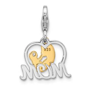 Sterling Silver and Gold Tone Rhodium Over Sterling Silver Cubic
Zirconia Mother's Love Mom Charm