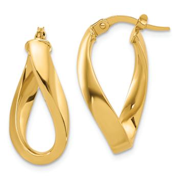 14k Yellow Gold Polished and Twisted 15/16" Oval Hoop Earrings