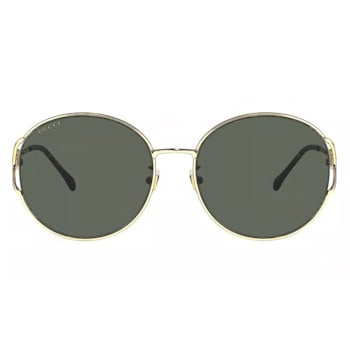 Gucci Gold Tone Round Frame / Green Lens Sunglasses