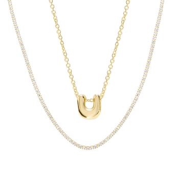 CZ Initial U Tennis Necklace And Pendant Set In 14K Gold Over Brass 4.05ctw