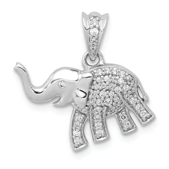 Rhodium Over 14k White Gold Diamond Elephant Pendant