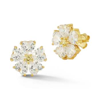 Rachel Zoe Yellow and White CZ Heart Petal Flower Stud Earrings in 14K
Gold Over Sterling Silver