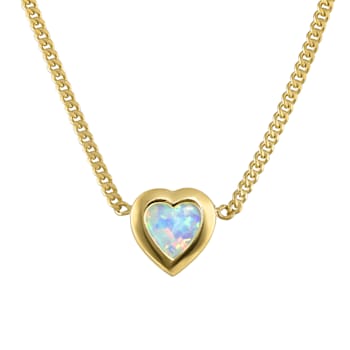 14K Yellow Gold Over Sterling Silver Lab Created Opal Heart Curb Chain
Necklace .6ctw