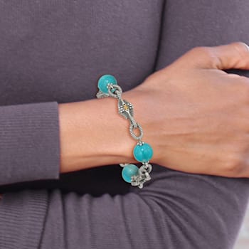 Sterling Silver with 14K Gold Over Sterling Silver Accent Oxidized
Reconstructed Turquoise Bracelet