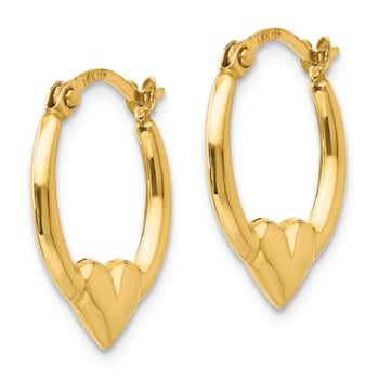 14K Yellow Gold Heart Hoop Earrings
