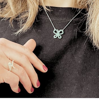 Green Emerald Butterfly Sterling Silver Dainty Necklace