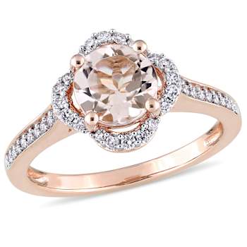 Morganite and Diamond 14K Rose Gold Halo Ring 1.42ctw