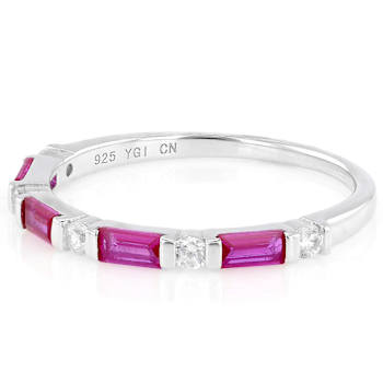 Ruby Color CZ Band Ring In Sterling Silver