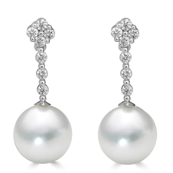 14KW Earrings 0.58cwt Diamond  10mm Cultured Pearl